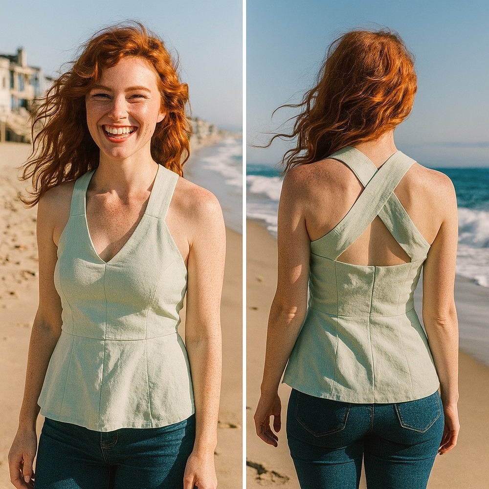 LOFT Halter Top Criss Cross‎ Linen Blend Sleeveless Mint Green Blouse M
